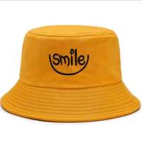 Smiling casual kids bucket hats embroidery cotton fisherman hats